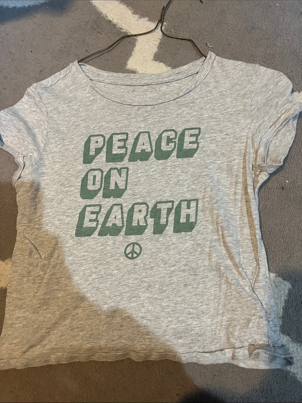 American Eagle Outfitters Gray Graphic Tee with Green Print